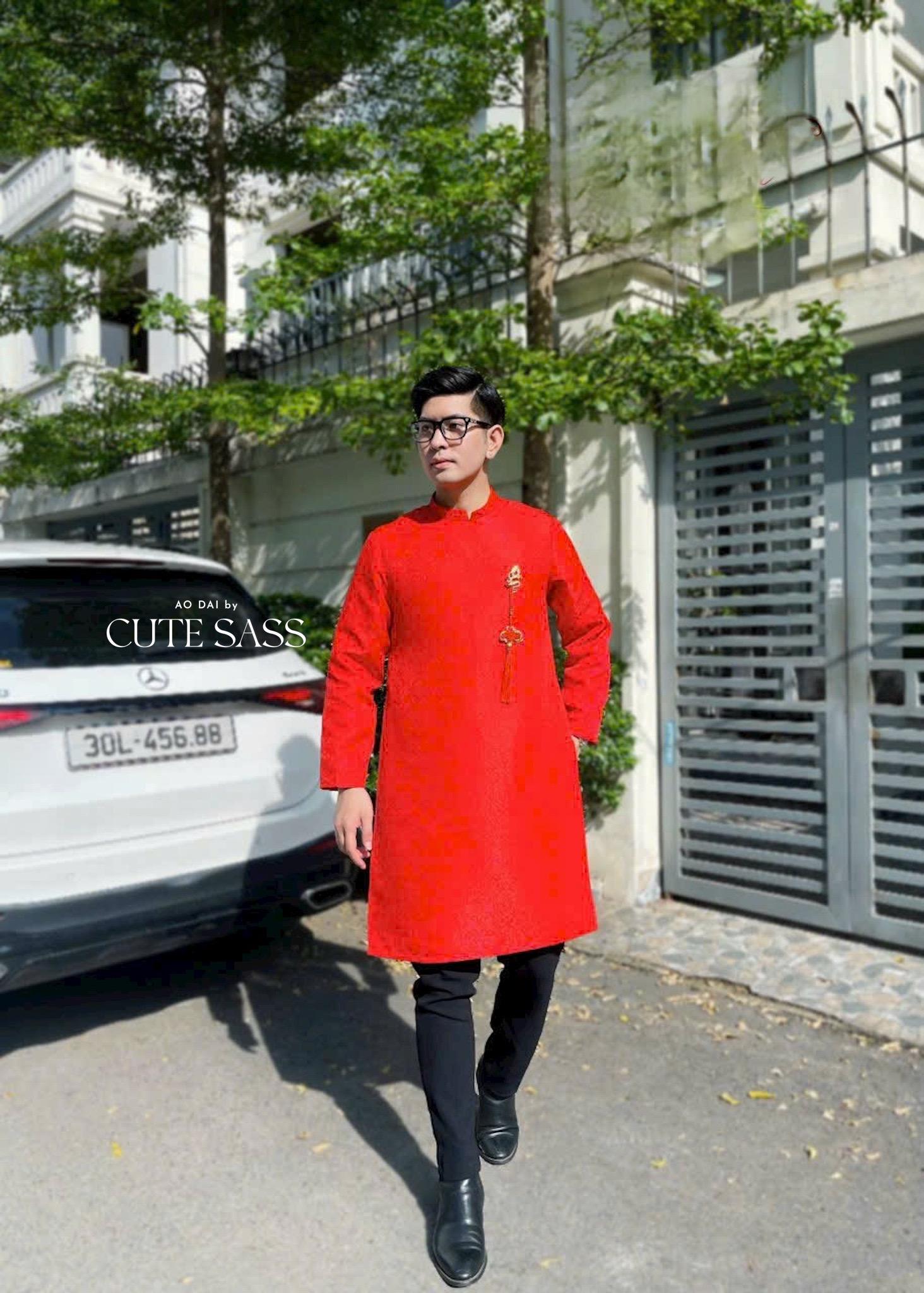 Men Red Gam Ao Dai Top with Tassel| Pre-made Traditional Vietnamese Ao Dai| Lunar New Year | Ao Dai for Dad, Boy | Ao Dai Tet|