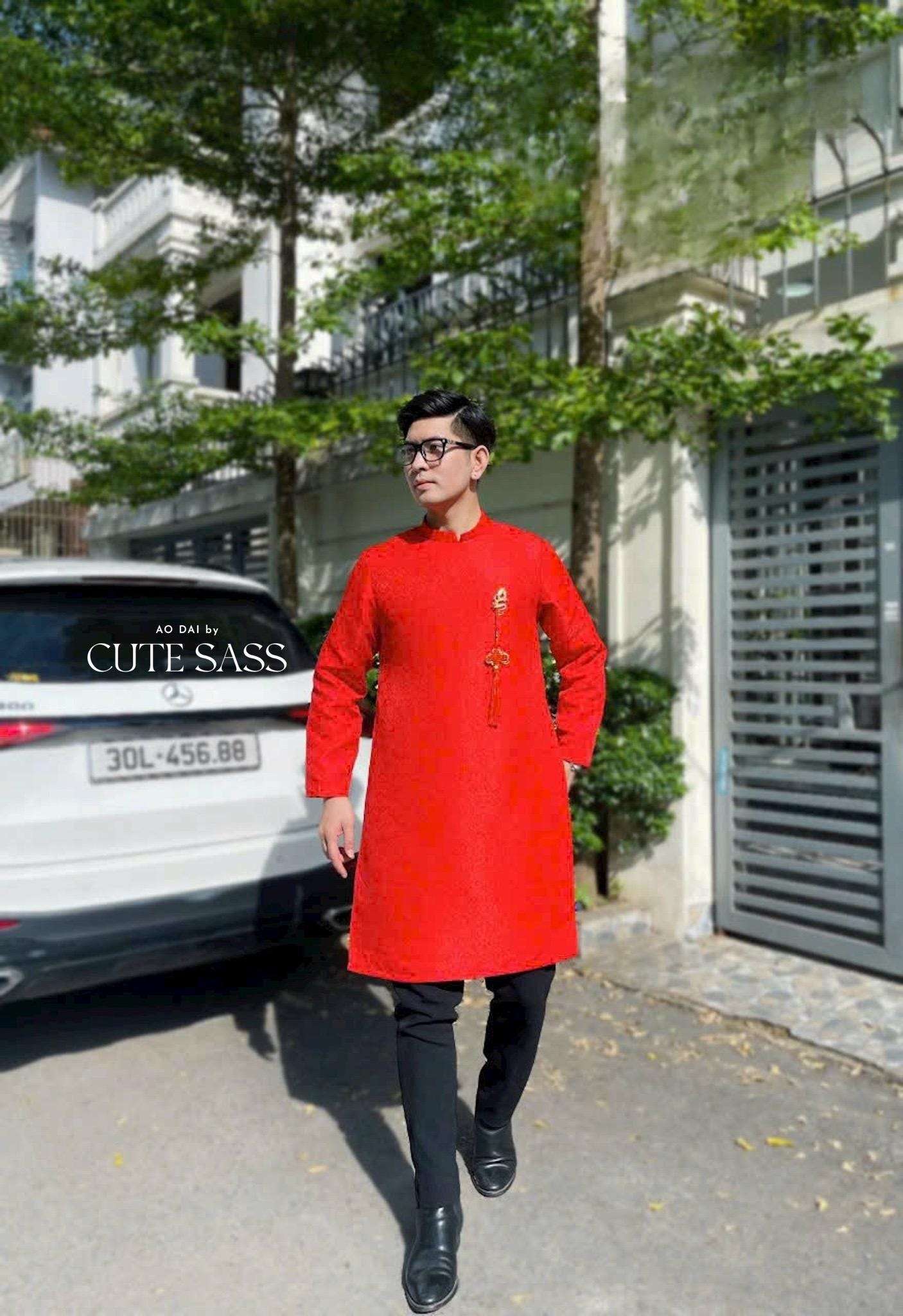 Men Red Gam Ao Dai Top with Tassel| Pre-made Traditional Vietnamese Ao Dai| Lunar New Year | Ao Dai for Dad, Boy | Ao Dai Tet|