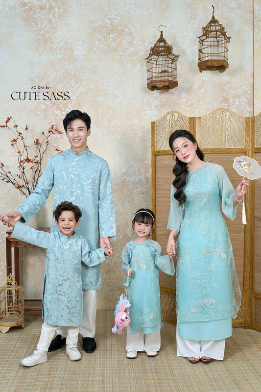 Nhu Y - Family Blue/Silver Butterflies Matching Ao Dai Set