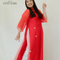 Red Sparkle Button Slit Ao Dai Set