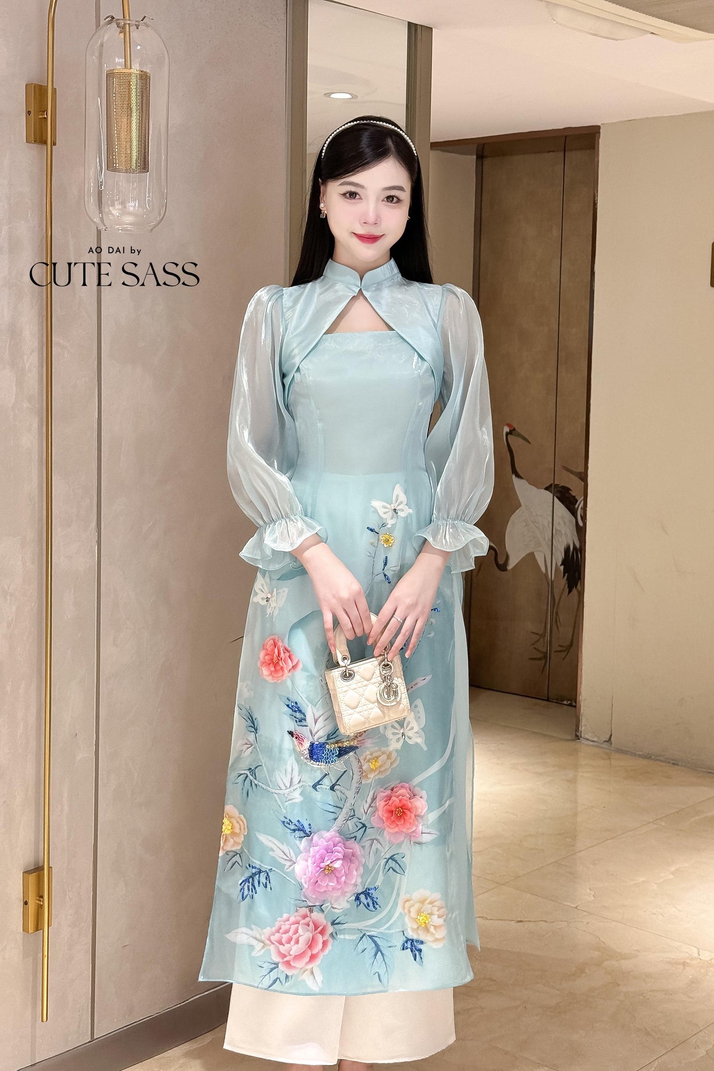 Mom and Daughter Blue Cut Out Long Sleeves Ao Dai Set 31-32D| Pre-made Traditional Vietnamese Ao Dai | Lunar New Year |