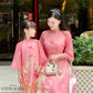 Mom and Daughter Pink Bows 3D Peony Ao Dai Set 31-32D| Pre-made Traditional Vietnamese Ao Dai | Lunar New Year |