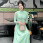 Cyan 3D Flowers Sparrow Embroidery Ao Dai Set 11A|Pre-made Traditional Vietnamese Ao Dai with Pants|Lunar New Year| Ao Dai Truyen Thong|