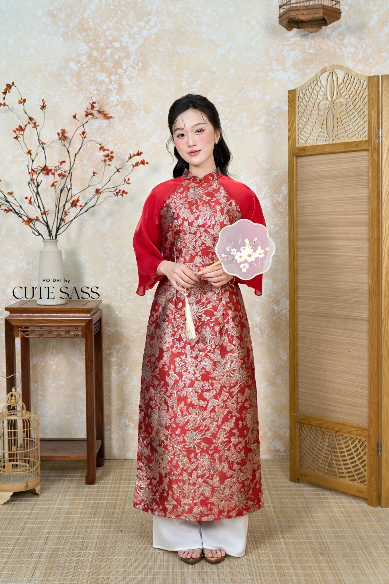 Nhu Y - Mom and Daughter Red/Gold Butterflies Matching Ao Dai Set