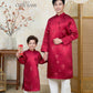 Nhu Y - Men and Boy Maroon Matching Ao Dai Set