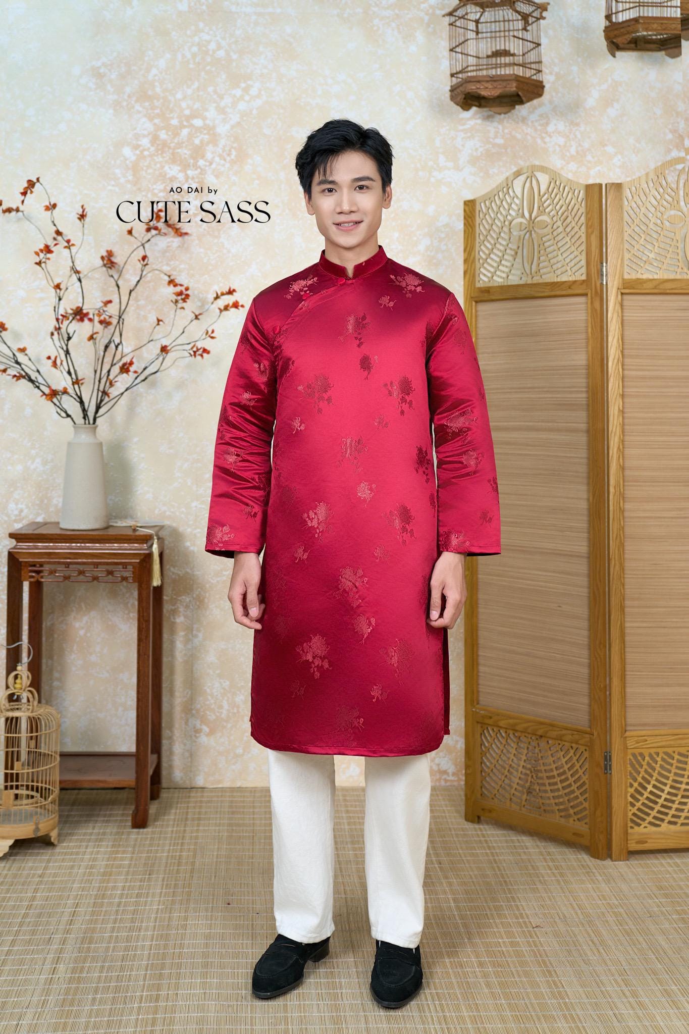 Nhu Y - Men and Boy Maroon Matching Ao Dai Set