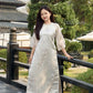 Cream Shiny Mountain Pearl Neckline and Butterflies Sleeves Ao Dai Top Only, NO PANTS 35C|Pre-made Vietnamese Ao Dai | Lunar New Year|