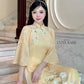 Light Yellow 3D Blossoms Ao Dai Set 22D|Pre-made Modernized Vietnamese Ao Dai| Women Ao Dai with Pants | Lunar New Year| Ao Dai Cach Tan|