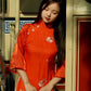 Shifted Red Dahlia Ao Dai Top Only, NO PANTS |Pre-made Modernized Vietnamese Ao Dai|Pastel Ao Dai |Lunar New Year|