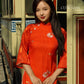 Shifted Red Dahlia Ao Dai Top Only, NO PANTS |Pre-made Modernized Vietnamese Ao Dai|Pastel Ao Dai |Lunar New Year|