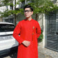 Men Red Gam Ao Dai Top with Tassel| Pre-made Traditional Vietnamese Ao Dai| Lunar New Year | Ao Dai for Dad, Boy | Ao Dai Tet|