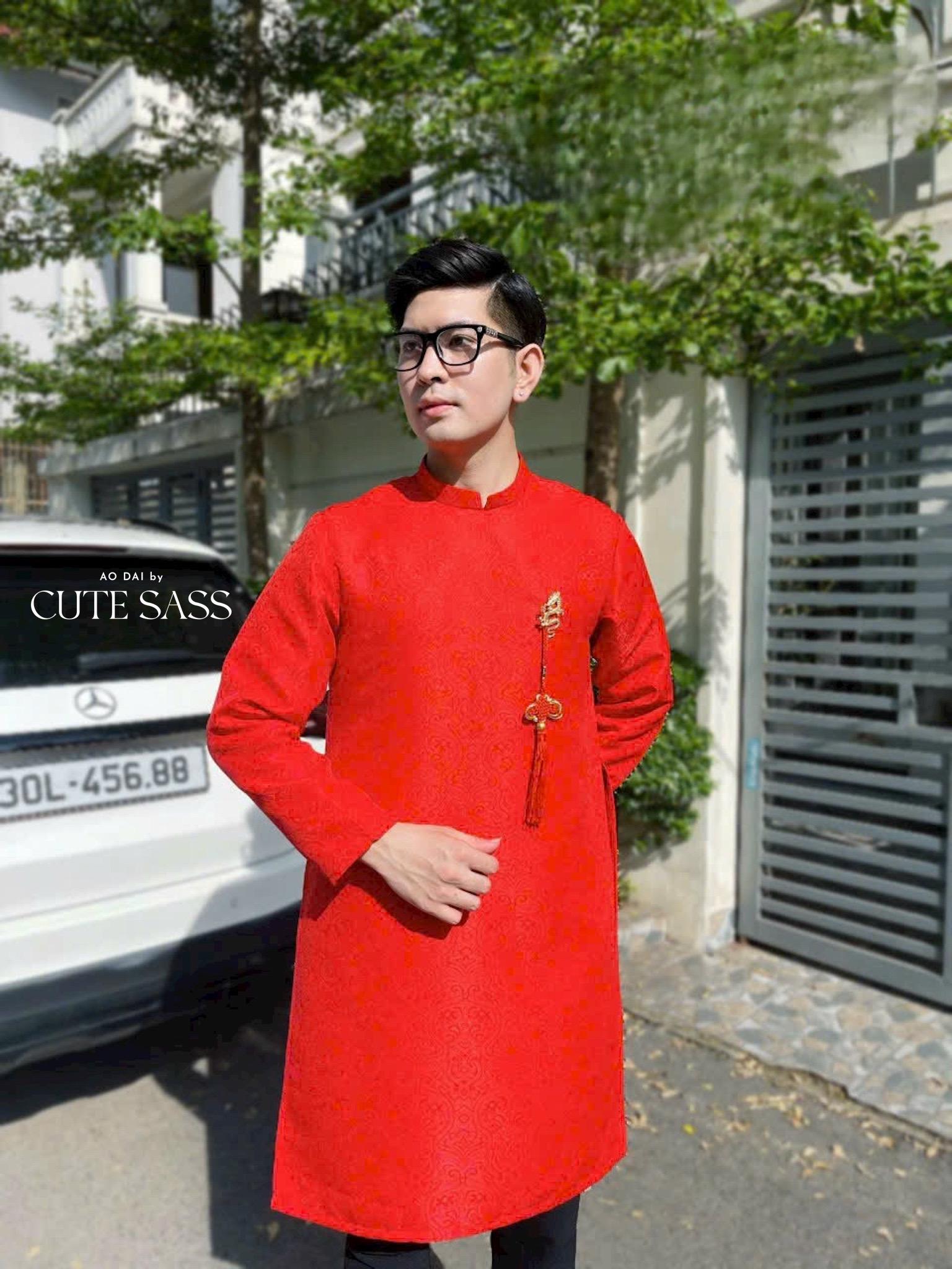 Men Red Gam Ao Dai Top with Tassel| Pre-made Traditional Vietnamese Ao Dai| Lunar New Year | Ao Dai for Dad, Boy | Ao Dai Tet|