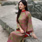 Green/Pink High Collar Tu Minh Pattern Silk with Buttons Ao Dai Set 12-13B|Pre-made Modernized Vietnamese Ao Dai with Pants | Lunar New Year