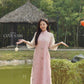 Pink Sakura Pearls with Sheer Sleeves Ao Dai Top Only, NO PANTS |Pre-made Modernized Vietnamese Ao Dai|Pastel Pink Ao Dai|