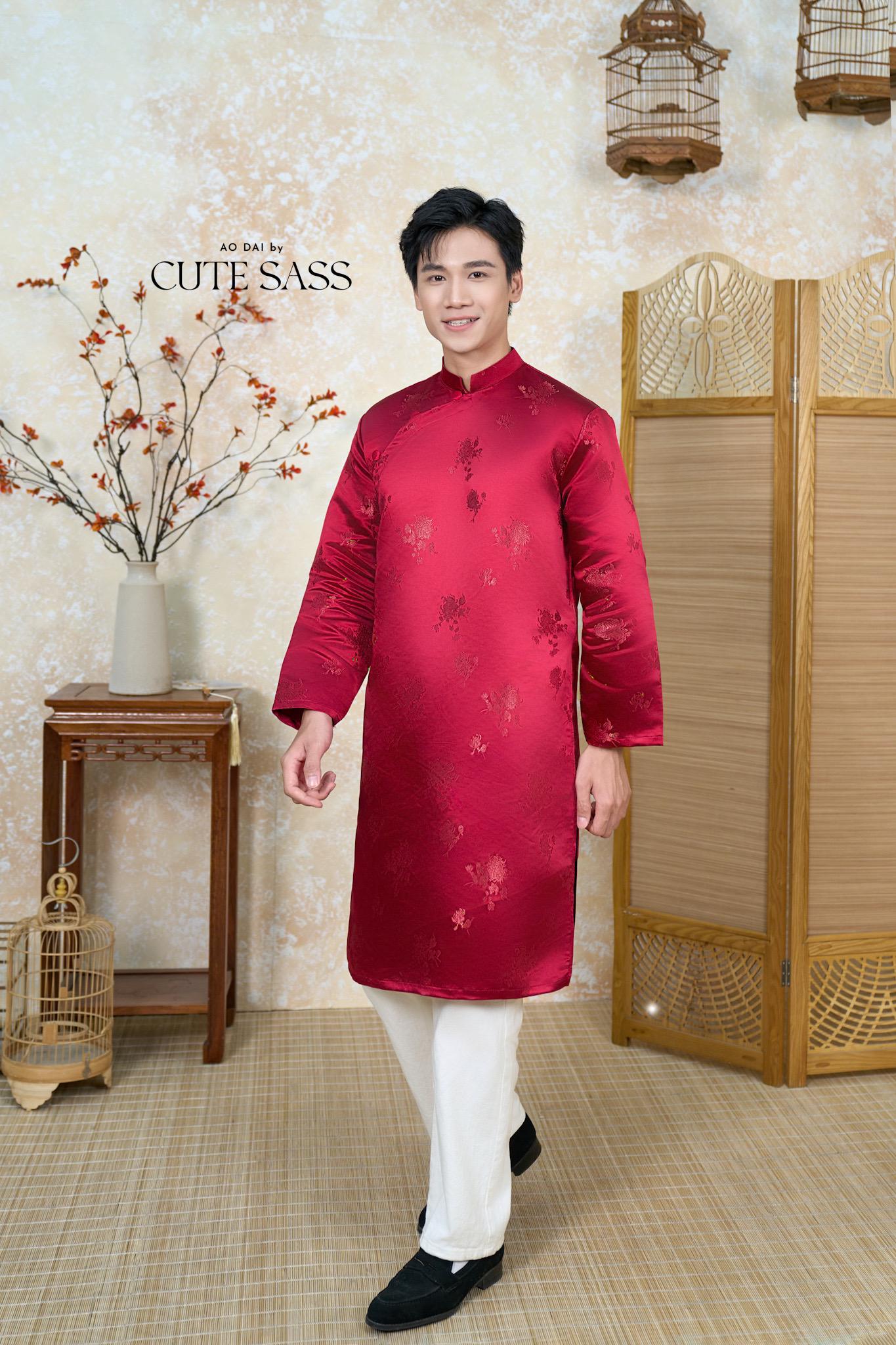 Nhu Y - Men and Boy Maroon Matching Ao Dai Set