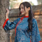 Prussian Blue Embroidery Tu Minh with Red Bow Ao Dai Set |Pre-made Modernized Vietnamese Ao Dai with Pants | Lunar New Year |