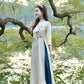 Cream Plumeria Embroidery Ao Dai Set 39A| Pre-made Traditional Vietnamese Women Ao Dai with Pants |Lunar New Year|Ao Dai Truyen Thong