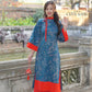 Prussian Blue Embroidery Tu Minh with Red Bow Ao Dai Set |Pre-made Modernized Vietnamese Ao Dai with Pants | Lunar New Year |