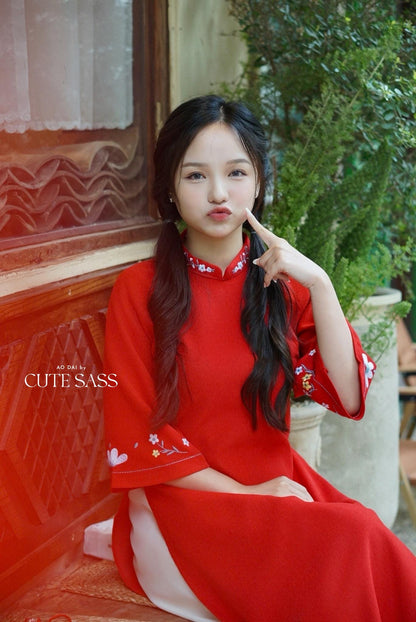Red Daisy Ao Dai with Skirt BKWL 40C