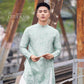 Men Cyan/White Slit Ao Dai Top 42B | Pre-made Traditional Vietnamese Ao Dai| Lunar New Year | Ao Dai for Dad, Boy |Ao Dai Tet| AoDaibyCuteSass