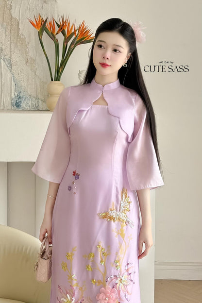Purple "Season" Blazer Cape Ao Dai Set 12C| Pre-made Modernized Vietnamese Ao Dai with Pants| Lunar New Year| Ao Dai Cach Tan| AoDaibyCuteSass