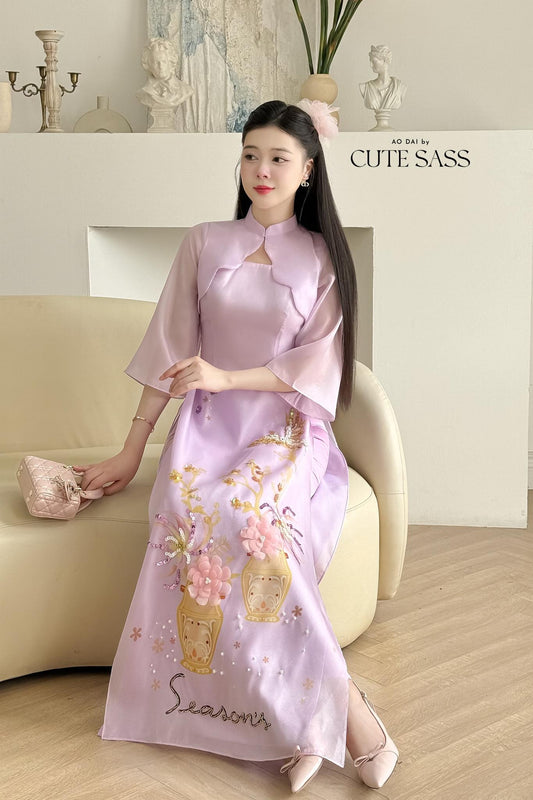 Purple "Season" Blazer Cape Ao Dai Set 12C| Pre-made Modernized Vietnamese Ao Dai with Pants| Lunar New Year| Ao Dai Cach Tan| AoDaibyCuteSass