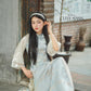 Yen - Blue Heirloom Sheer Sleeves Ao Dai Top Only, No Pants| Pre-made Modernized Vietnamese Ao Dai| Lunar New Year AoDaibyCuteSass