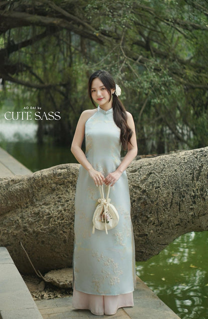 Yen - Blue Heirloom Yem-Inspired Ao Dai Top Only, No Pants| Pre-made Modernized Vietnamese Ao Dai| Lunar New Year AoDaibyCuteSass