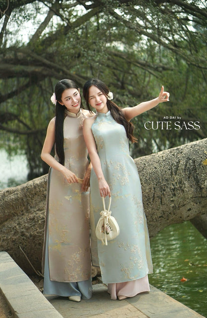 Yen - Blue Heirloom Yem-Inspired Ao Dai Top Only, No Pants| Pre-made Modernized Vietnamese Ao Dai| Lunar New Year AoDaibyCuteSass