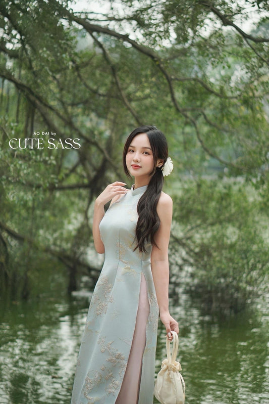 Yen - Blue Heirloom Yem-Inspired Ao Dai Top Only, No Pants| Pre-made Modernized Vietnamese Ao Dai| Lunar New Year AoDaibyCuteSass