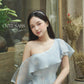 Yen - Blue Skyline Flow Off Shoulder Ao Dai Top Only, No Pants| Pre-made Modernized Vietnamese Ao Dai| Lunar New Year AoDaibyCuteSass