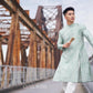 Men Cyan/White Slit Ao Dai Top 42B | Pre-made Traditional Vietnamese Ao Dai| Lunar New Year | Ao Dai for Dad, Boy |Ao Dai Tet| AoDaibyCuteSass
