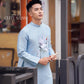 Men Blue Embroidery Bird Ao Dai Top 43C | Pre-made Traditional Vietnamese Ao Dai| Lunar New Year | Ao Dai for Dad, Boy |Ao Dai Tet| AoDaibyCuteSass