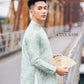 Men Cyan/White Slit Ao Dai Top 42B | Pre-made Traditional Vietnamese Ao Dai| Lunar New Year | Ao Dai for Dad, Boy |Ao Dai Tet| AoDaibyCuteSass