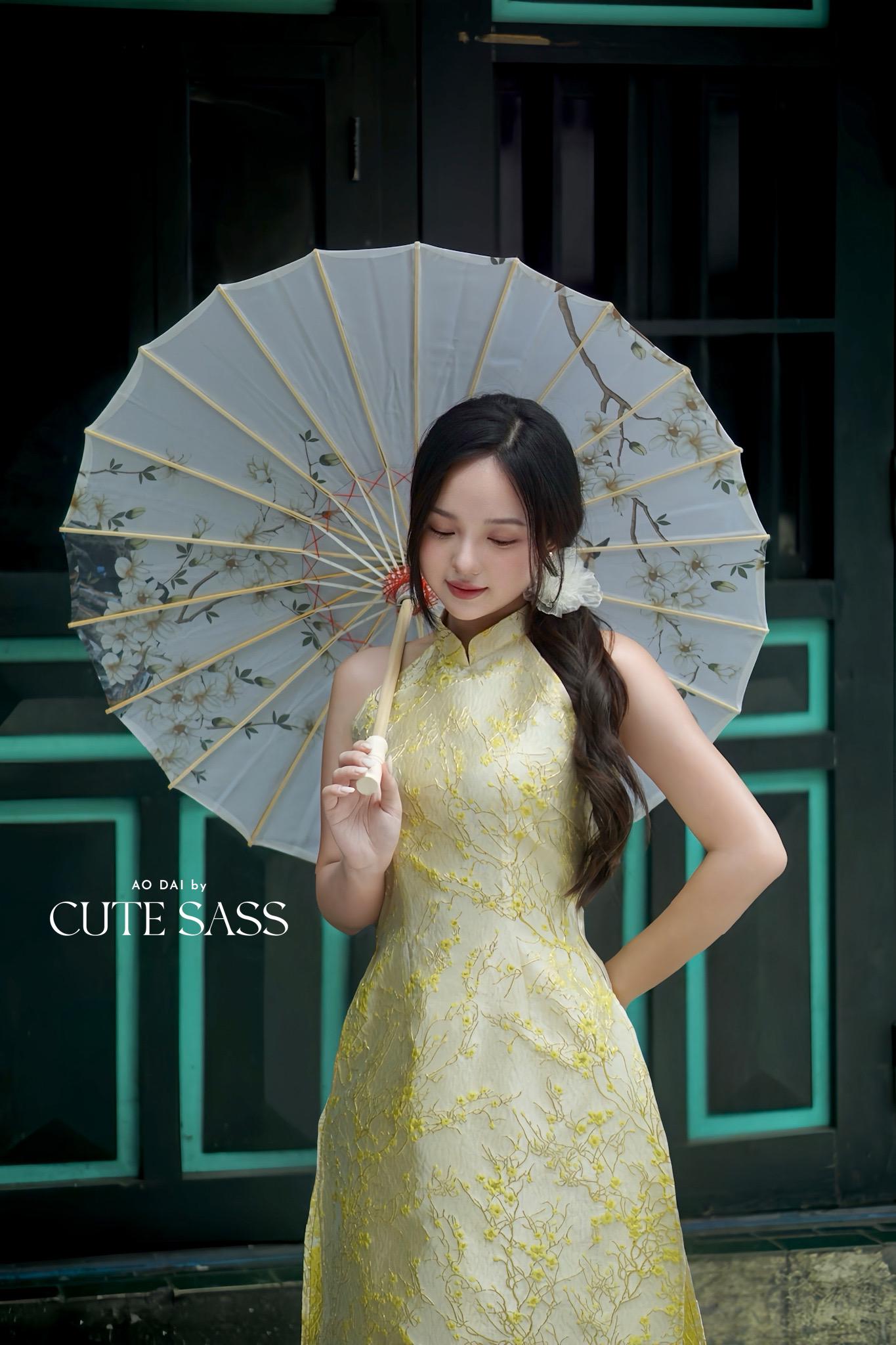Yen - Golden Sakura Yem-Inspired Ao Dai Top Only, No Pants| Pre-made Modernized Vietnamese Sleeveless Ao Dai| Lunar New Year AoDaibyCuteSass