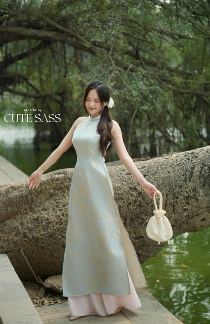 Yen - Blue Heirloom Yem-Inspired Ao Dai Top Only, No Pants| Pre-made Modernized Vietnamese Ao Dai| Lunar New Year AoDaibyCuteSass
