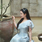Yen - Blue Skyline Flow Off Shoulder Ao Dai Top Only, No Pants| Pre-made Modernized Vietnamese Ao Dai| Lunar New Year AoDaibyCuteSass