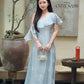 Yen - Blue Skyline Flow Off Shoulder Ao Dai Top Only, No Pants| Pre-made Modernized Vietnamese Ao Dai| Lunar New Year AoDaibyCuteSass