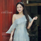 Yen - Blue Skyline Flow Off Shoulder Ao Dai Top Only, No Pants| Pre-made Modernized Vietnamese Ao Dai| Lunar New Year AoDaibyCuteSass