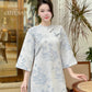 Yen - Silver/Blue Mountain Bows Ao Dai Top Only, No Pants |Pre-made Vietnamese Women Ao Dai with Pants | Lunar New Year|Ao Dai Cach Tan AoDaibyCuteSass