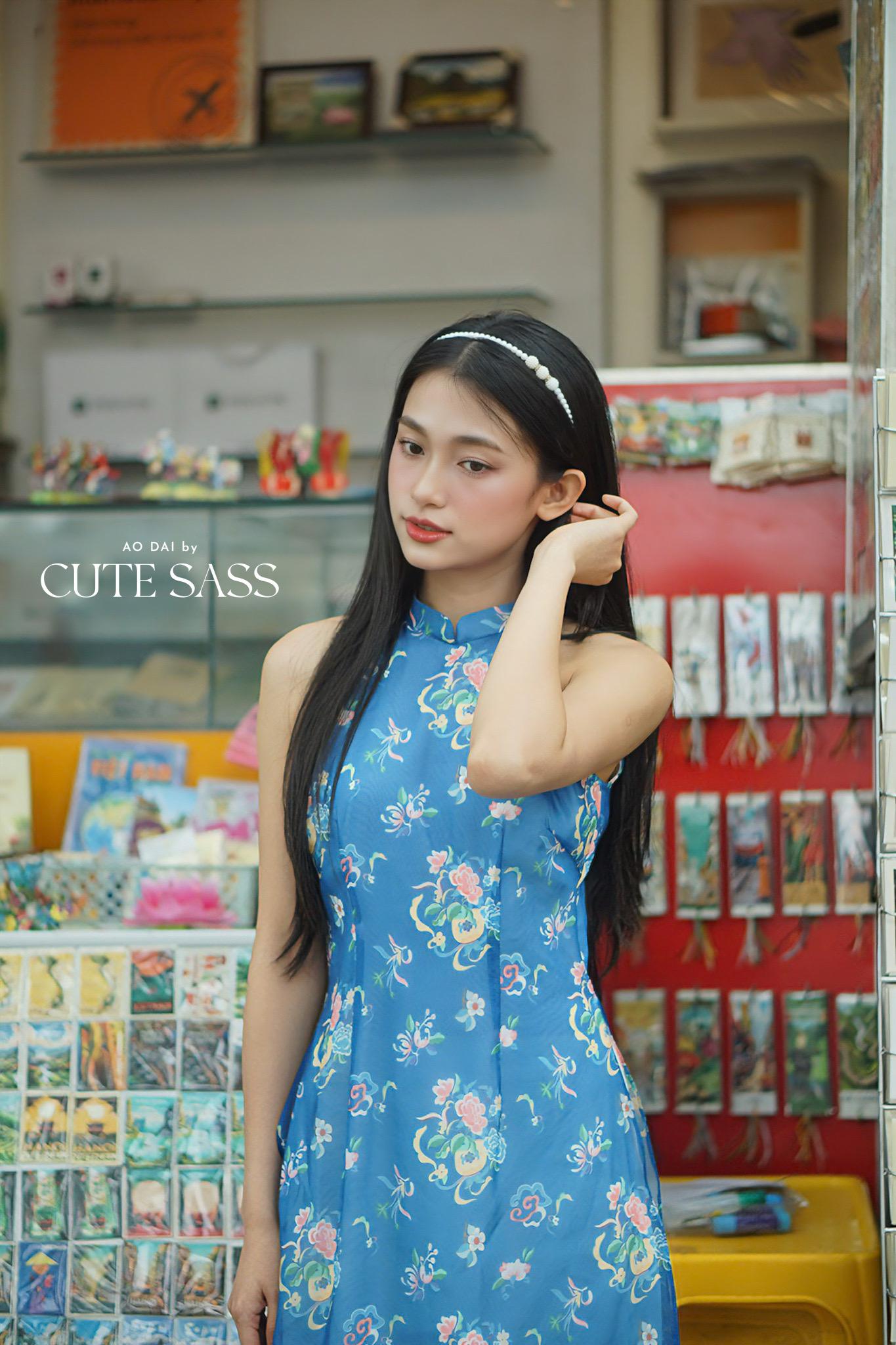 Yen - Blue Orient Yem-Inspired Ao Dai Top Only, No Pants, No Scarf| Pre-made Modernized Vietnamese Sleeveless Ao Dai| Lunar New Year AoDaibyCuteSass