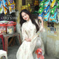 Cream/Beige Chiffon Vintage Floral Ao Dai Top Only, NO PANTS 36B AoDaibyCuteSass