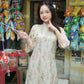 Cream/Beige Chiffon Vintage Floral Ao Dai Top Only, NO PANTS 36B AoDaibyCuteSass