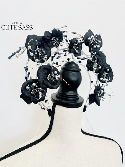LUNA FLORA Black Florals Head Piece #10 | Vietnamese Ao Dai Accessories | Wedding Ao Dai | Bridal Ao Dai| Tet Lunar New Year Headband AoDaibyCuteSass