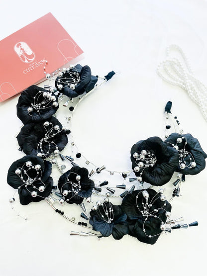 LUNA FLORA Black Florals Head Piece #10 | Vietnamese Ao Dai Accessories | Wedding Ao Dai | Bridal Ao Dai| Tet Lunar New Year Headband AoDaibyCuteSass