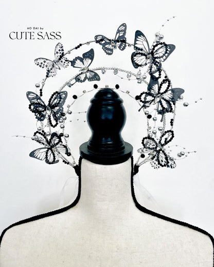 LUNA FLORA Black Butterflies Head Piece #9 | Vietnamese Ao Dai Accessories | Wedding Ao Dai | Bridal Ao Dai| Tet Lunar New Year Headband AoDaibyCuteSass