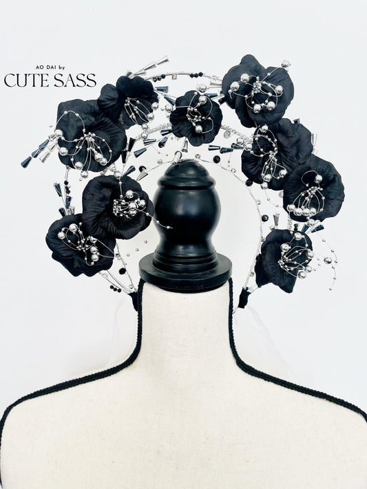 LUNA FLORA Black Florals Head Piece #10 | Vietnamese Ao Dai Accessories | Wedding Ao Dai | Bridal Ao Dai| Tet Lunar New Year Headband AoDaibyCuteSass