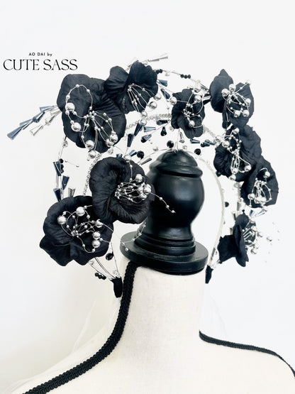 LUNA FLORA Black Florals Head Piece #10 | Vietnamese Ao Dai Accessories | Wedding Ao Dai | Bridal Ao Dai| Tet Lunar New Year Headband AoDaibyCuteSass