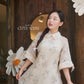 Cream/Beige Peter Pan Collar Floral Ao Dai Top Only, NO PANTS 45D|Pre-made Modernized Vietnamese Ao Dai |Pastel Pink Ao Dai| AoDaibyCuteSass