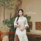 Cream/Beige Peter Pan Collar Floral Ao Dai Top Only, NO PANTS 45D|Pre-made Modernized Vietnamese Ao Dai |Pastel Pink Ao Dai| AoDaibyCuteSass